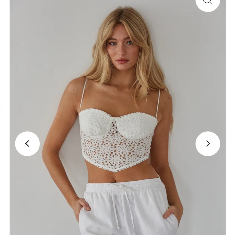 American Threads Cotton Candy LA Mae Lace Crop Going Out Top White Size S